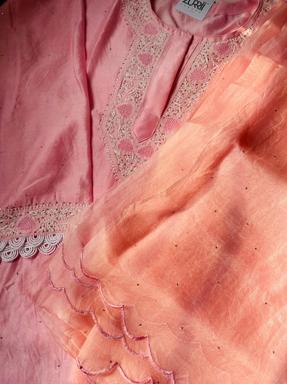 Quartz Pink Chanderi Semistitched Chikankari Suit Set