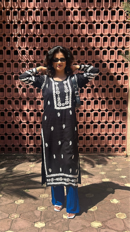 Black Chikankari Modal Long Kurti
