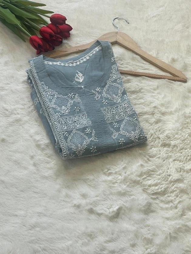 Cotton Chikankari Kurta - Grey