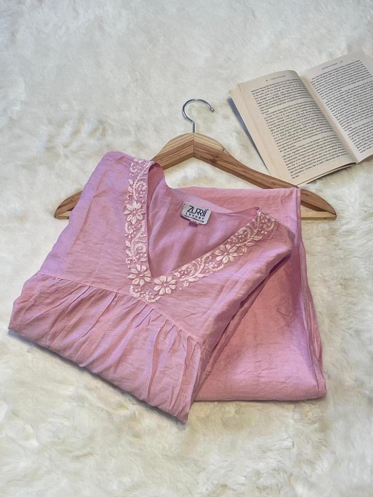 Cotton Chanderi Suit Set Pink
