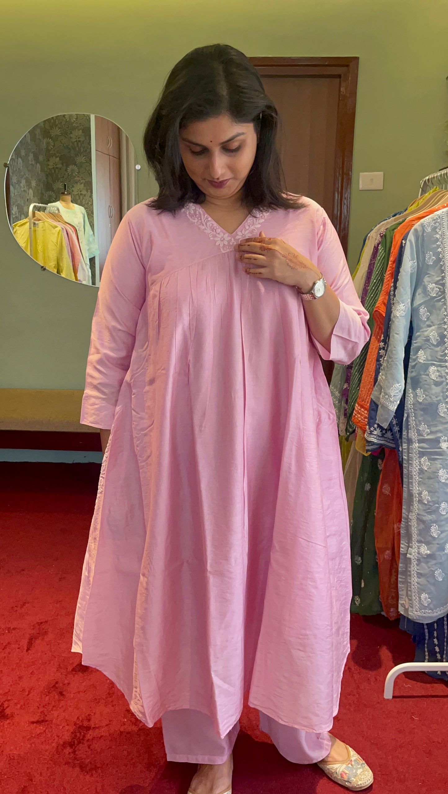 Cotton Chanderi Suit Set Pink