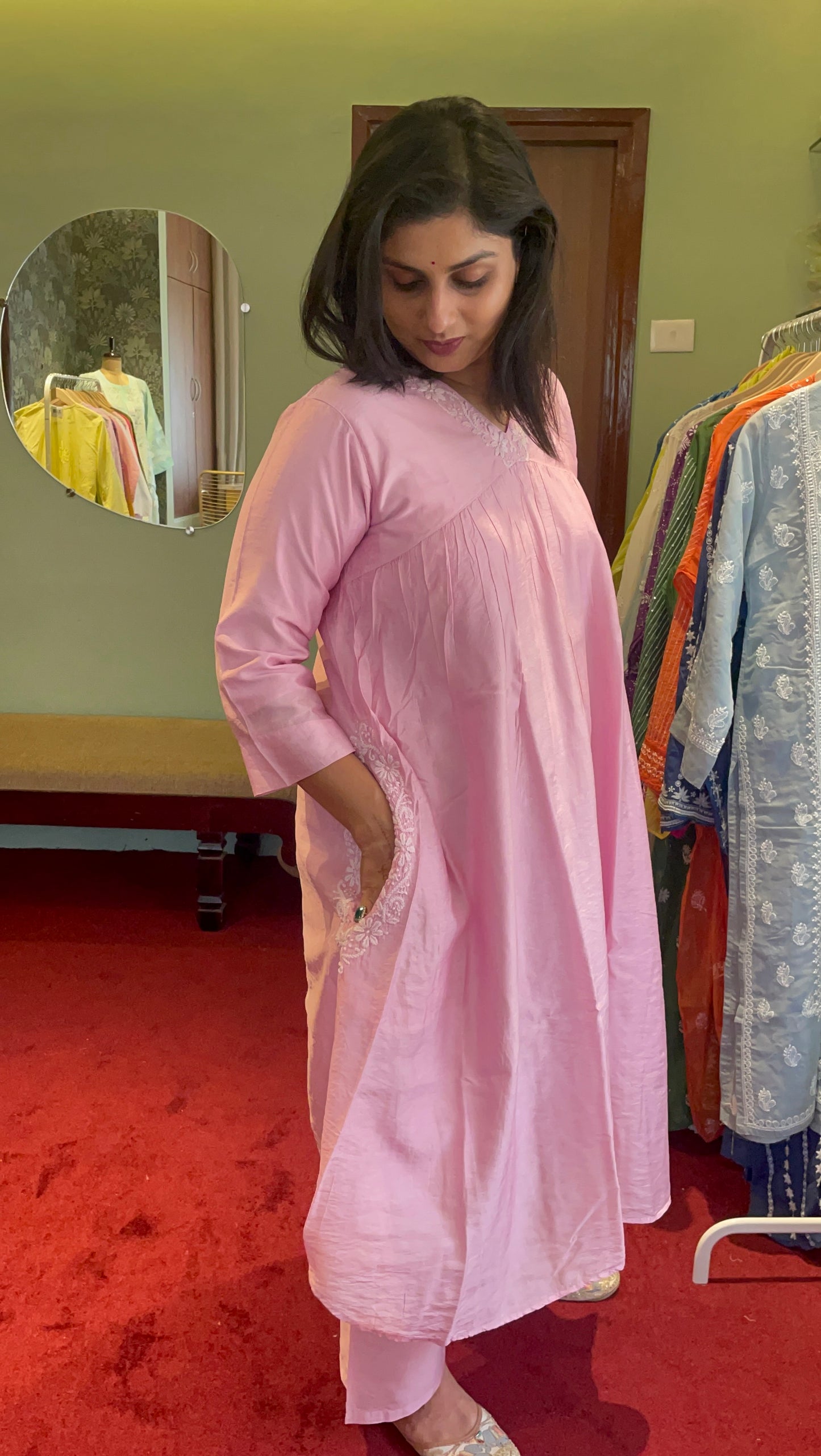 Cotton Chanderi Suit Set Pink