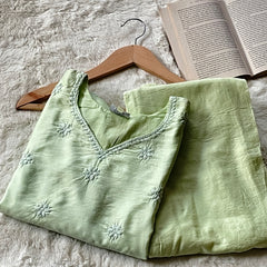 Green Readymade Cotton Chanderi Top - Shirt