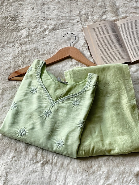 Green Readymade Cotton Chanderi Top - Shirt