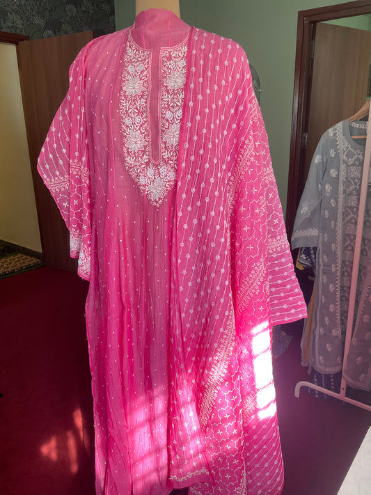 Pink Chikankari Suit Set