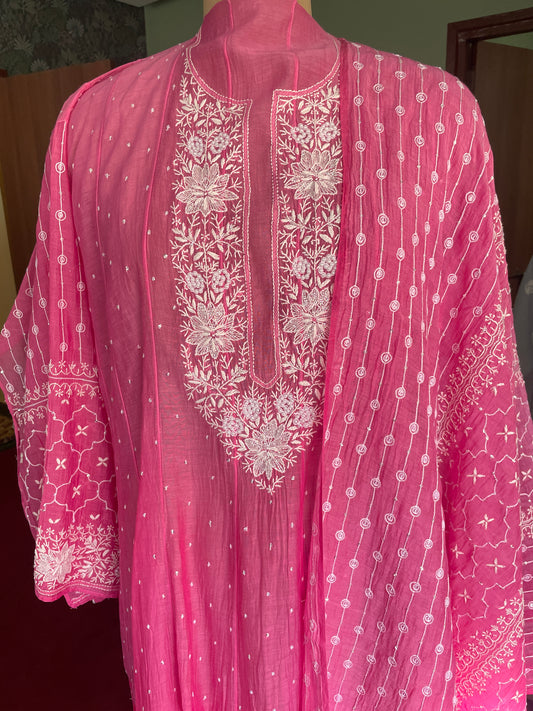Pink Chikankari Suit Set