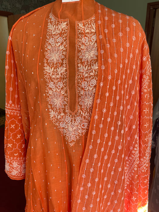 Orange Chikankari Suit Set