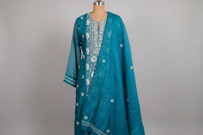 Blue Semistitched Chikankari Suit Set