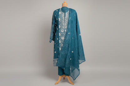Blue Semistitched Chikankari Suit Set