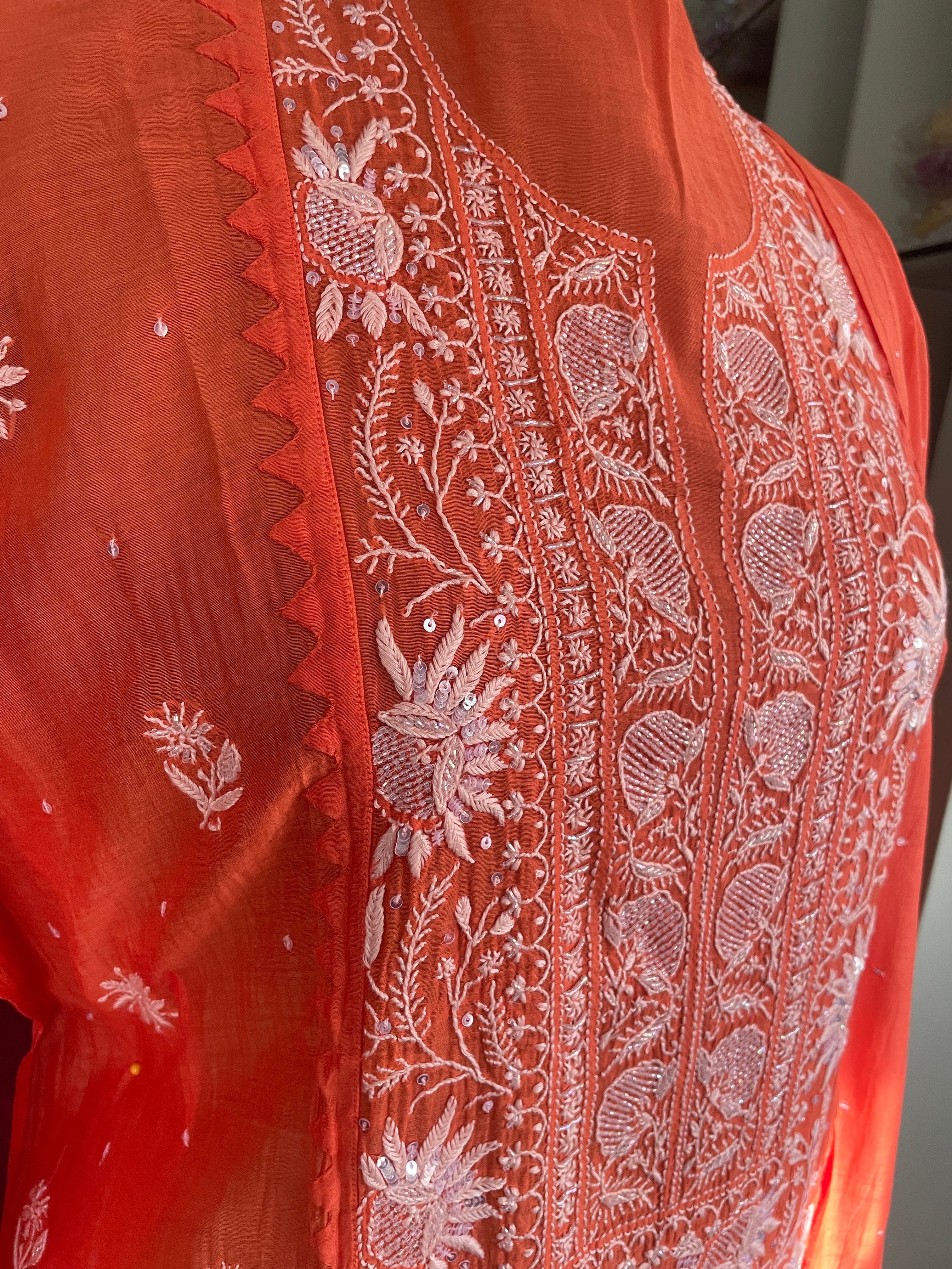Orange Chikankari Suit Set