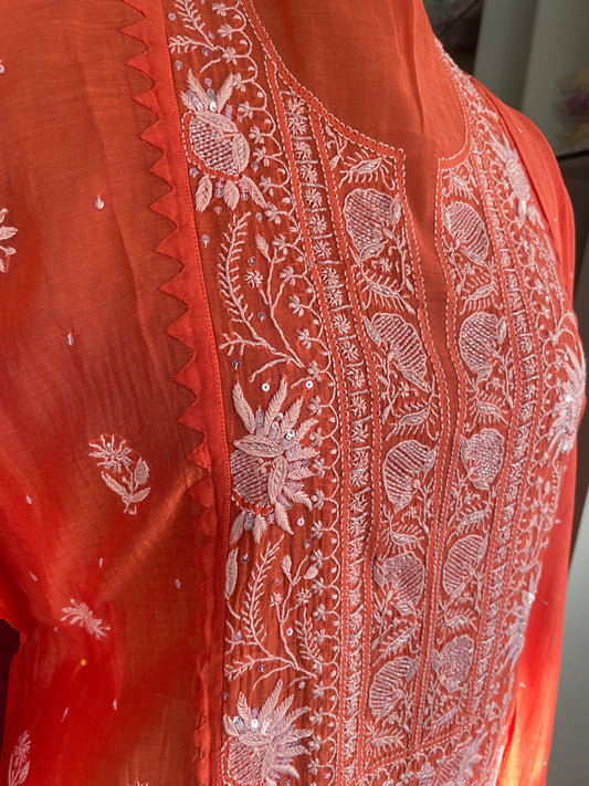 Orange Chikankari Suit Set