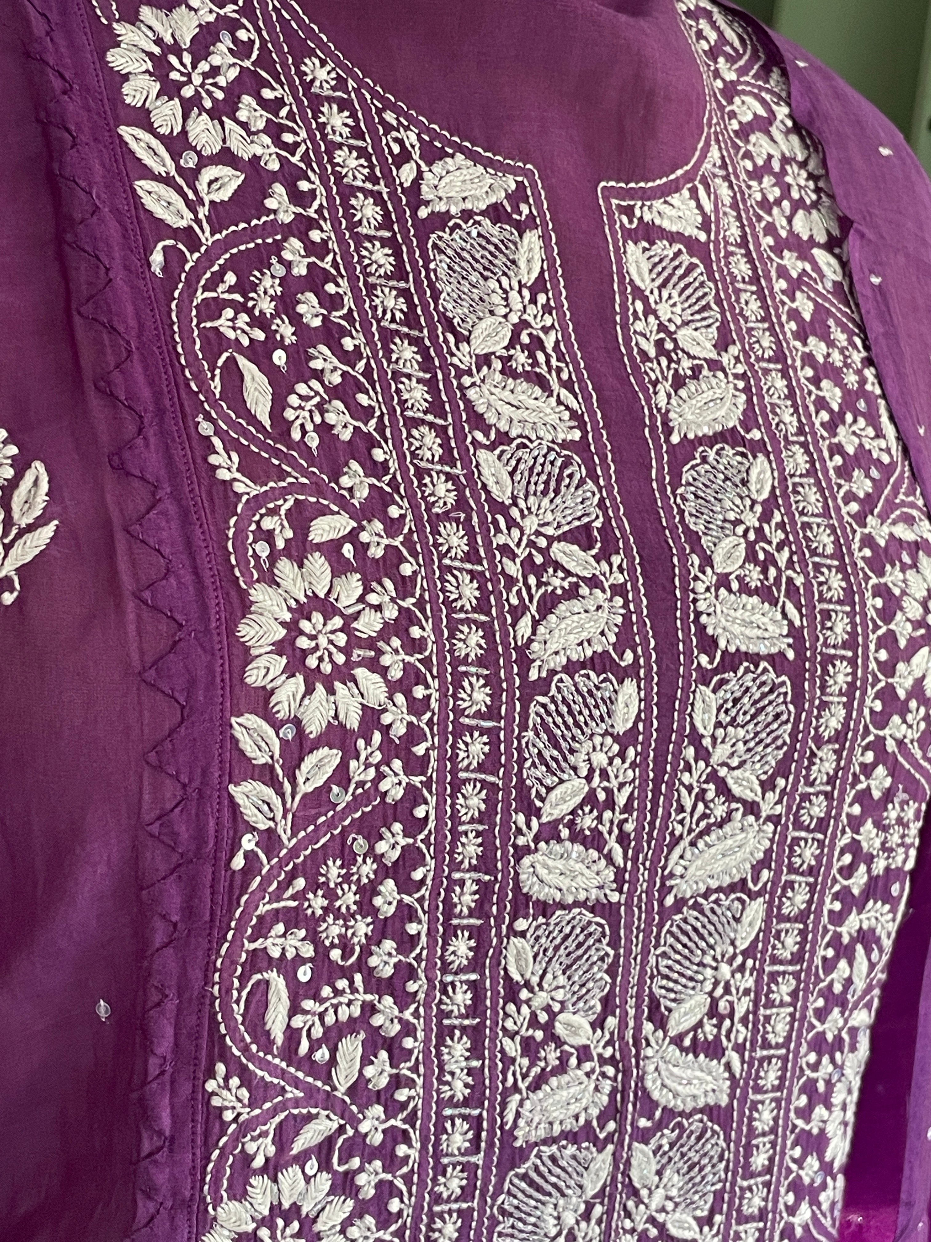 Purple Chikankari Suit Set.