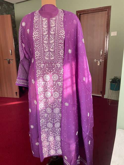 Purple Chikankari Suit Set.