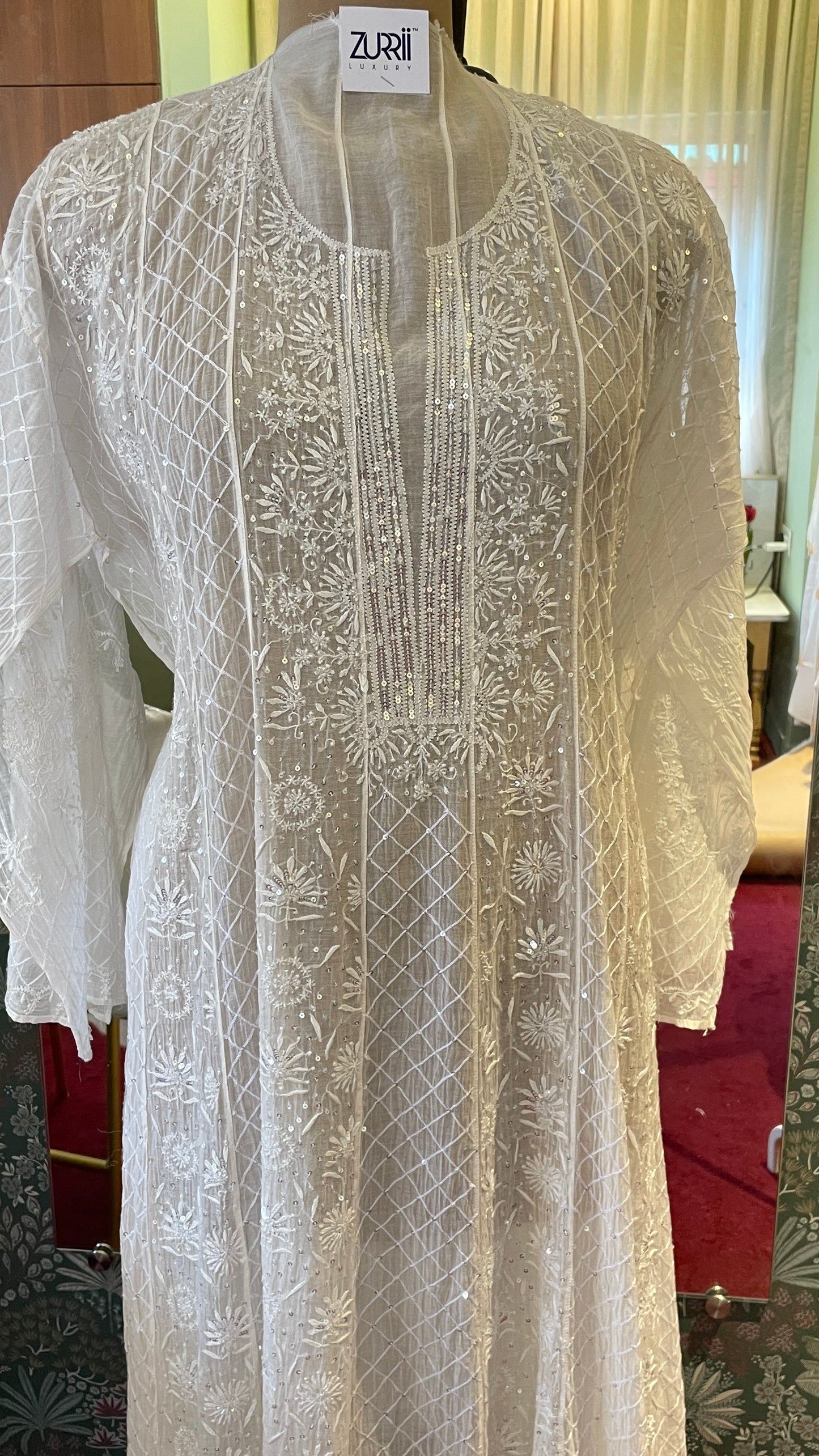 white chikankari suit