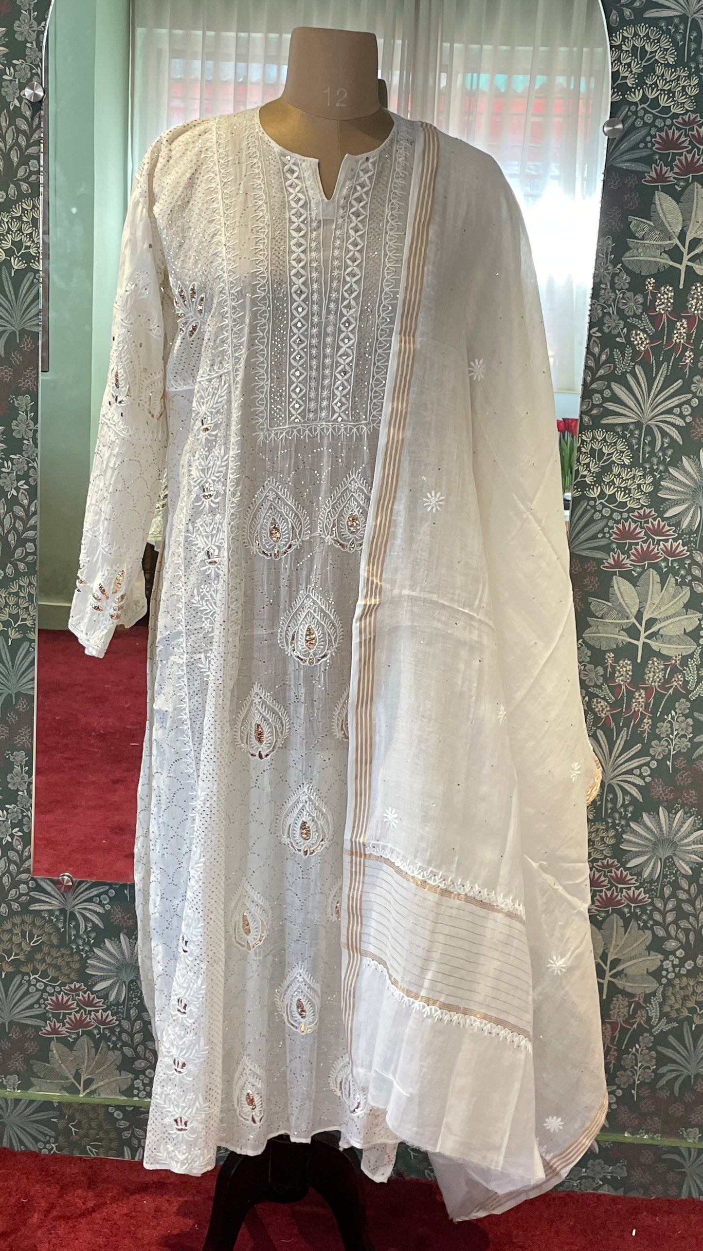 white chikankari suit