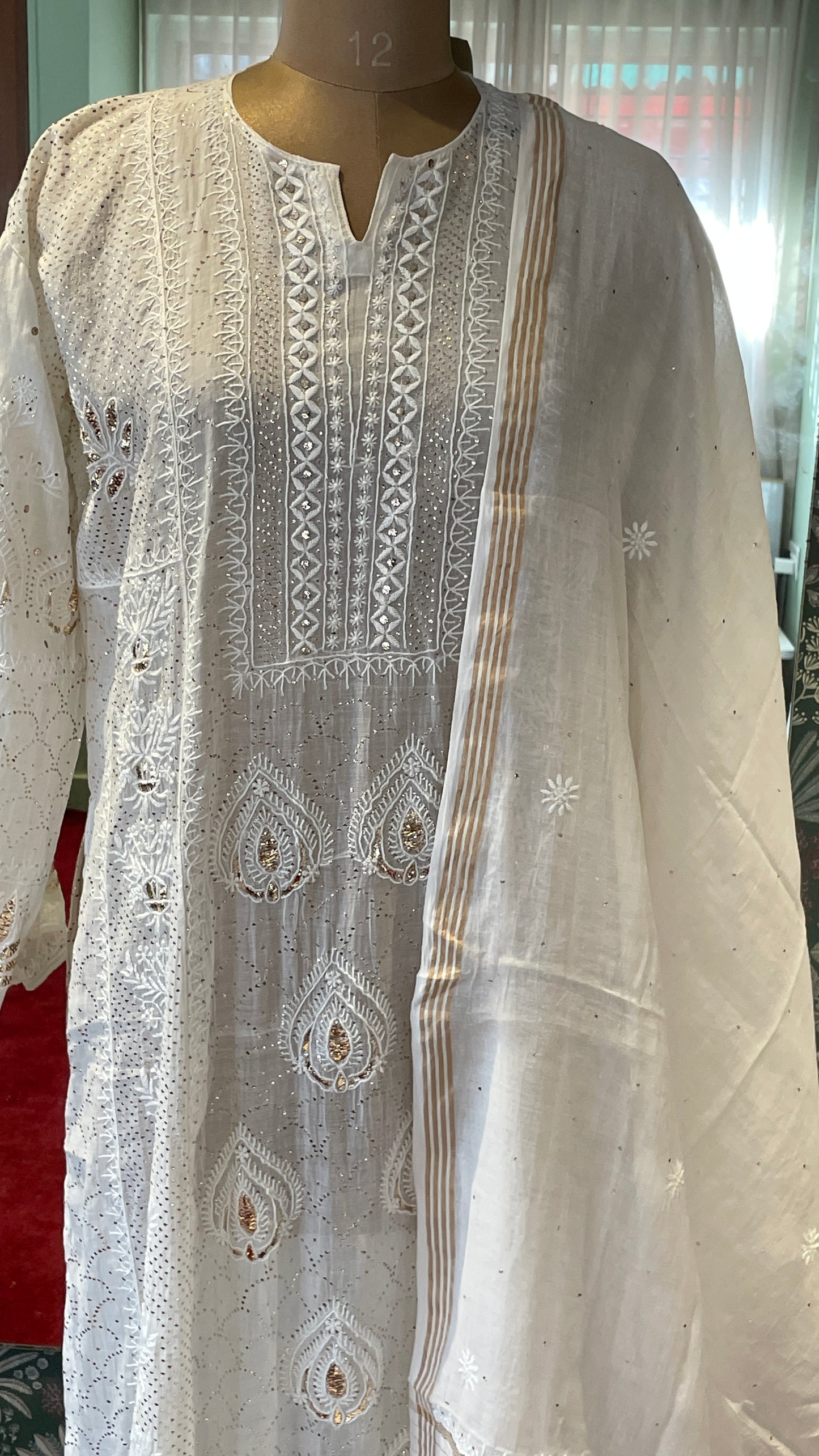 white chikankari suit