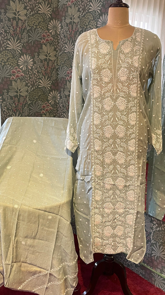 Mulchanderi Green Flower Jaal Suit Set