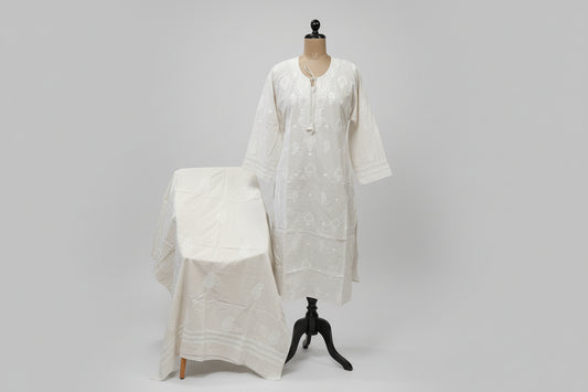 Cream Color Semistitched Cotton Suit Set