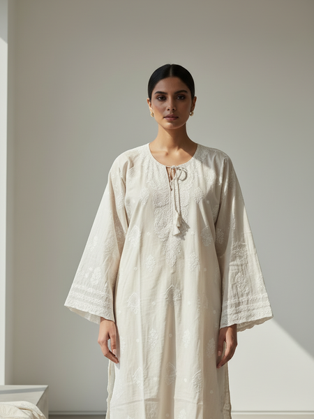 Cream Color Semistitched Cotton Suit Set