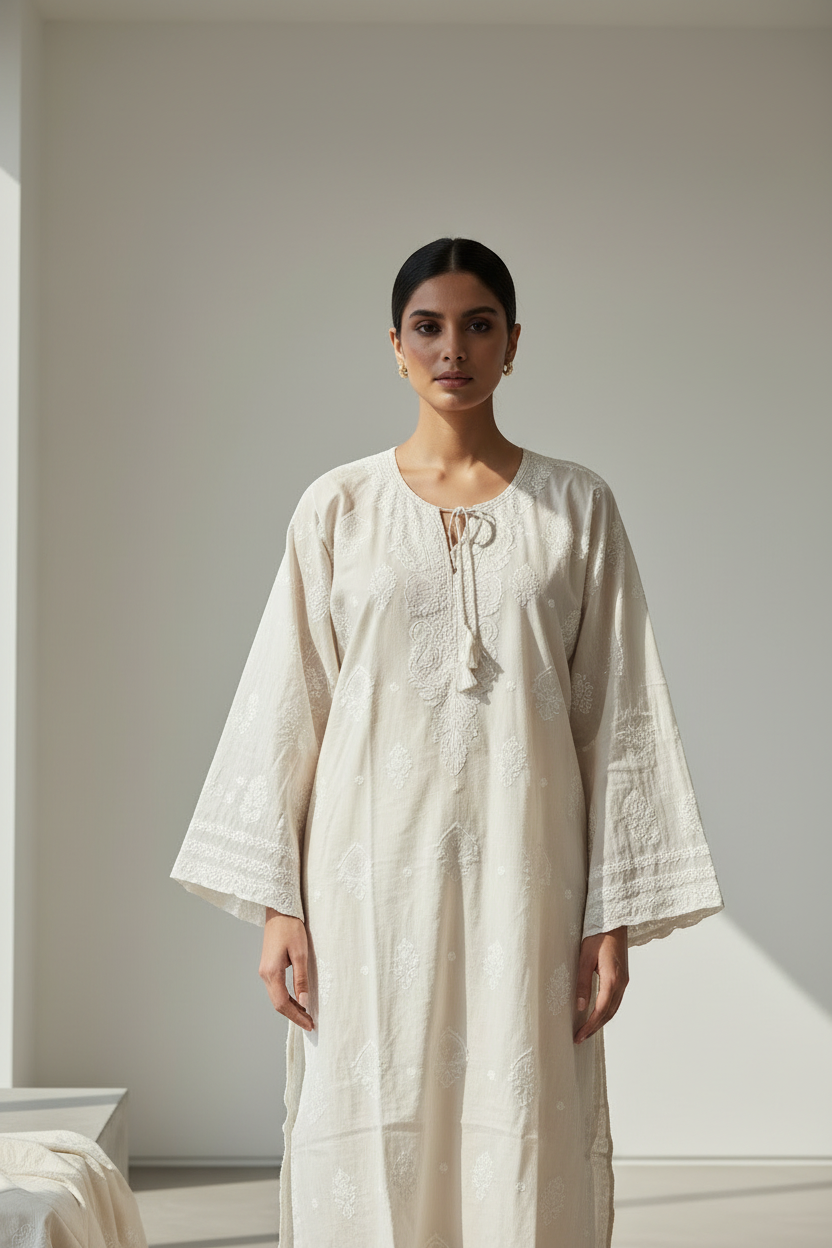 Cream Color Semistitched Cotton Suit Set