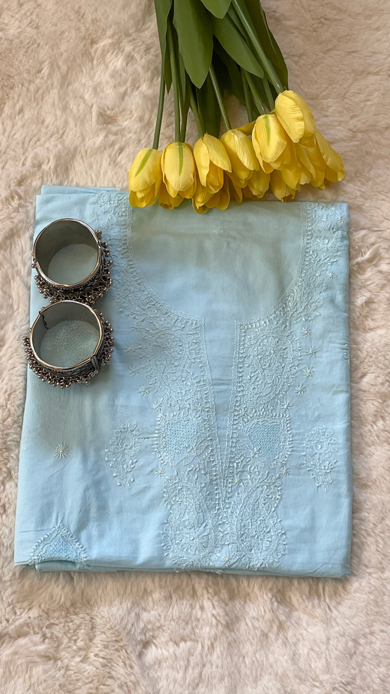 Blue Pure Cotton Unstitched Chikankari Suit Set