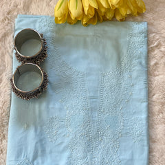 Blue Pure Cotton Unstitched Chikankari Suit Set
