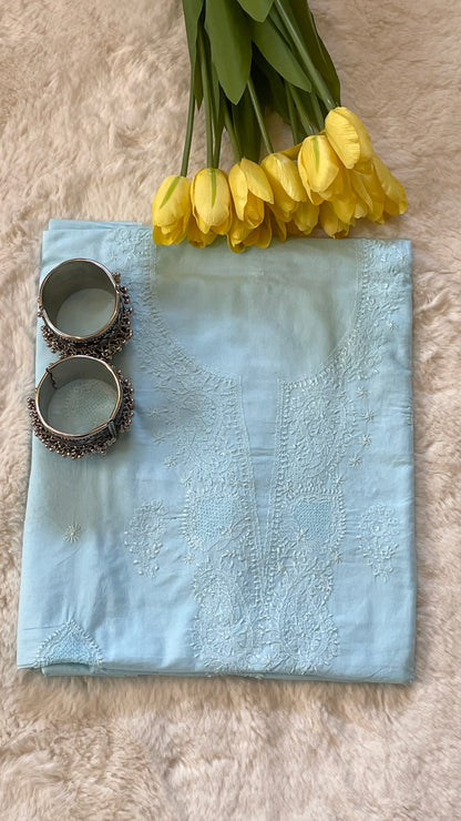 Blue Pure Cotton Unstitched Chikankari Suit Set