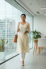 Cream Color Pure Cotton Unstitched Chikankari Suit Set