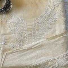 Cream Color Pure Cotton Unstitched Chikankari Suit Set