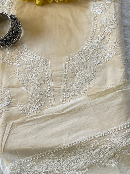 Cream Color Pure Cotton Unstitched Chikankari Suit Set