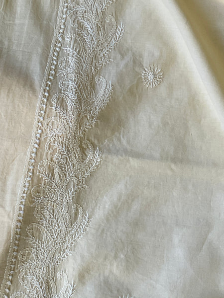 Cream Color Pure Cotton Unstitched Chikankari Suit Set