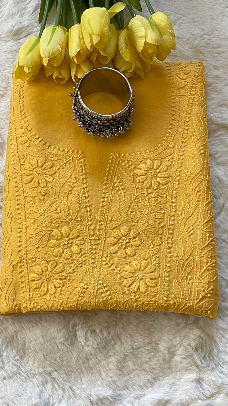 Chanderi Cotton Chikankari Unstitched Suit Set
