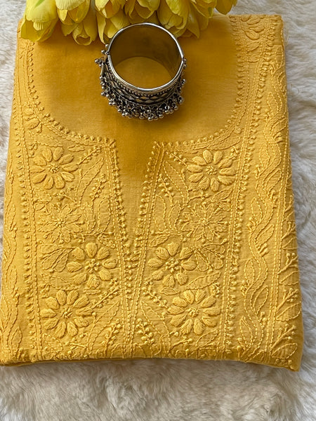 Chanderi Cotton Chikankari Unstitched Suit Set