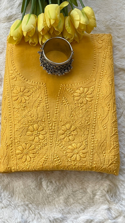 Chanderi Cotton Chikankari Unstitched Suit Set