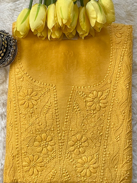 Chanderi Cotton Chikankari Unstitched Suit Set