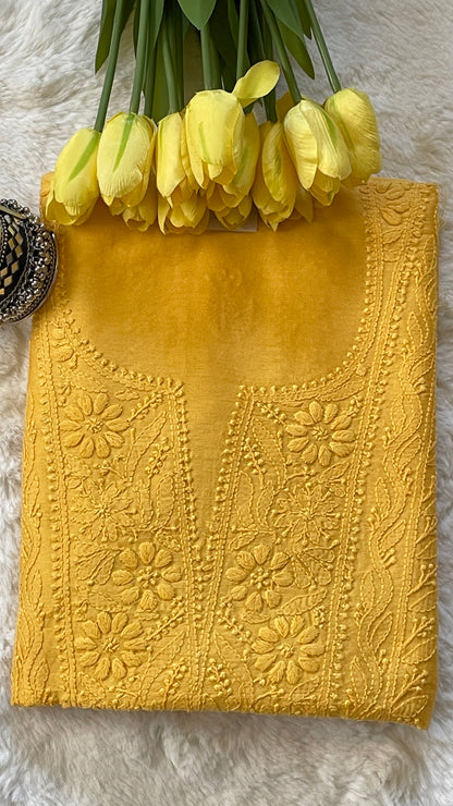 Chanderi Cotton Chikankari Unstitched Suit Set