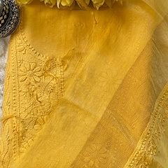 Chanderi Cotton Chikankari Unstitched Suit Set