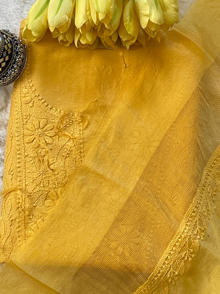 Chanderi Cotton Chikankari Unstitched Suit Set