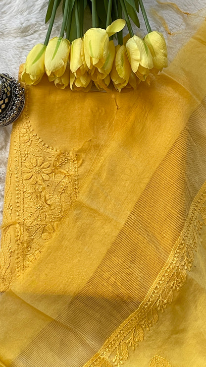 Chanderi Cotton Chikankari Unstitched Suit Set