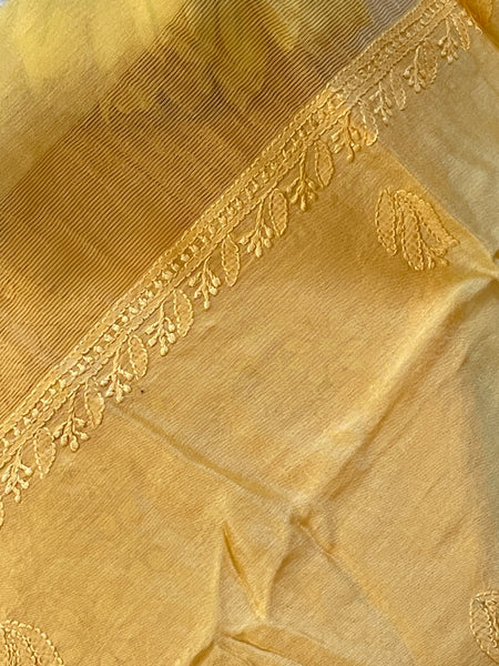 Chanderi Cotton Chikankari Unstitched Suit Set