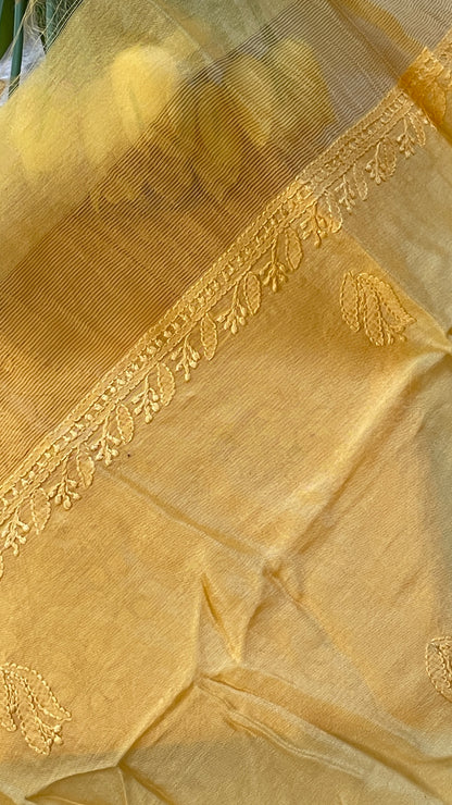 Chanderi Cotton Chikankari Unstitched Suit Set