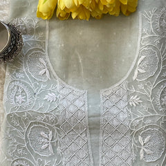 Organza Chikankari Unstitched Suit Set
