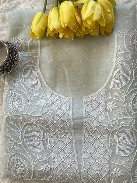 Organza Chikankari Unstitched Suit Set