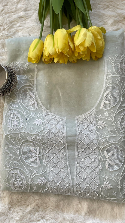 Organza Chikankari Unstitched Suit Set