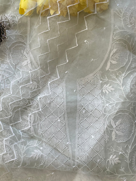 Organza Chikankari Unstitched Suit Set
