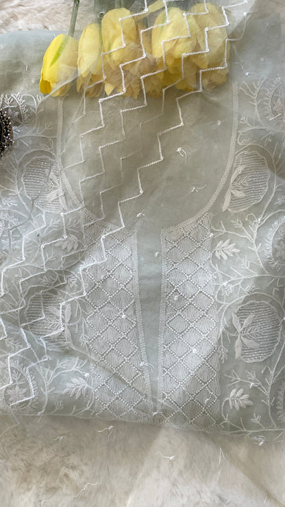 Organza Chikankari Unstitched Suit Set