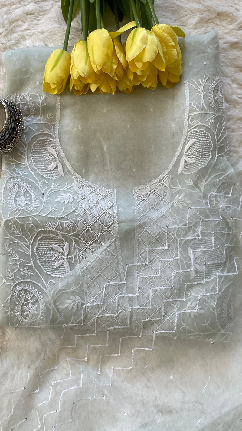Organza Chikankari Unstitched Suit Set