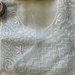 Organza Chikankari Unstitched Suit Set