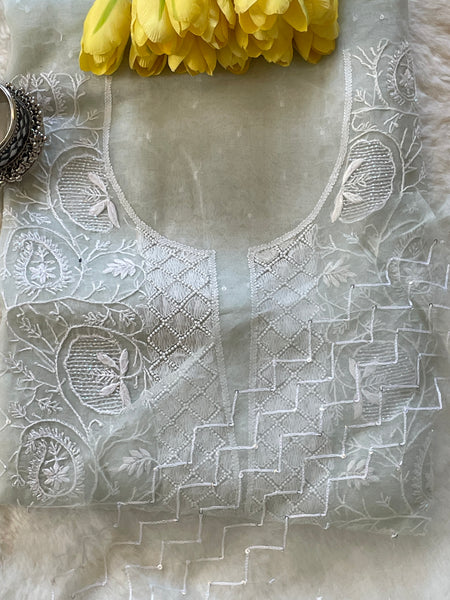 Organza Chikankari Unstitched Suit Set
