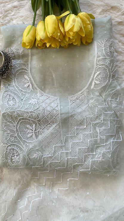 Organza Chikankari Unstitched Suit Set